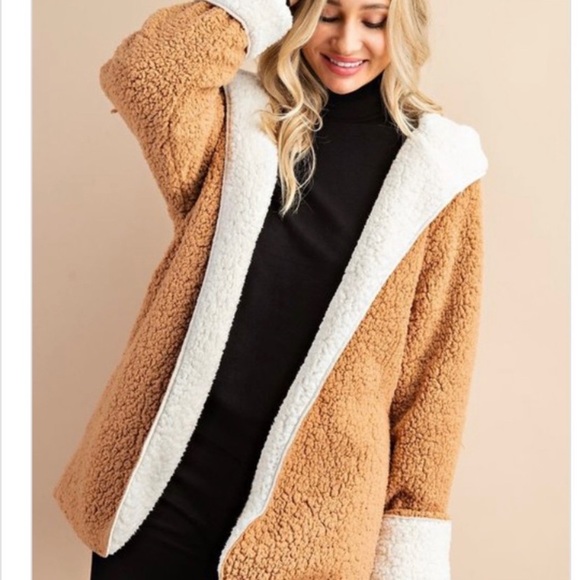 🍂OPEN FRONT CAMEL SHERPA JACKET - Picture 4 of 9